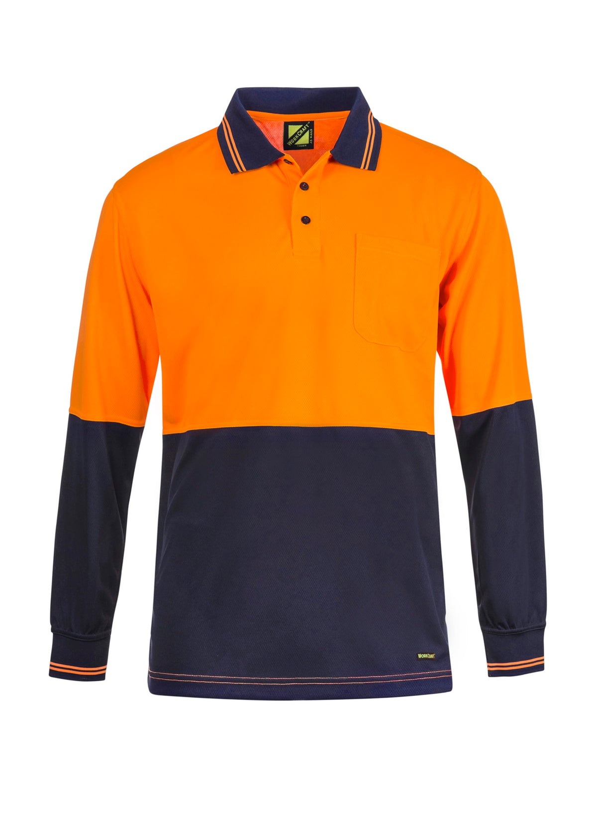 WORKCRAFT HI VIS TWO TONE LS POLO POCKET WSP202