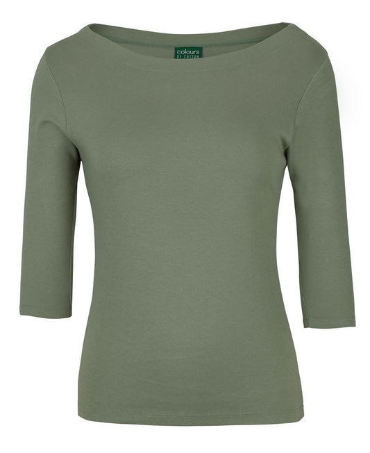 C of C LADIES 3/4 SLEEVE BOAT NECK TEE SAGE - 06