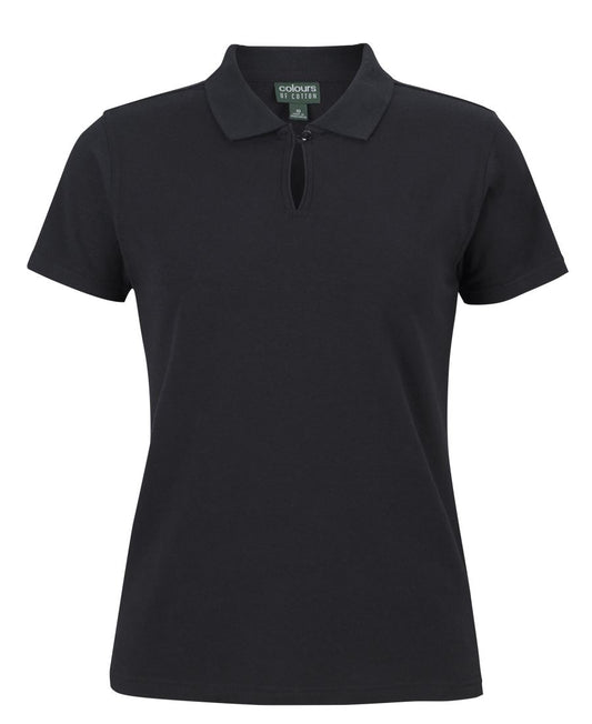C of C LADIES COTTON S/S STRETCH POLO BLACK - 06