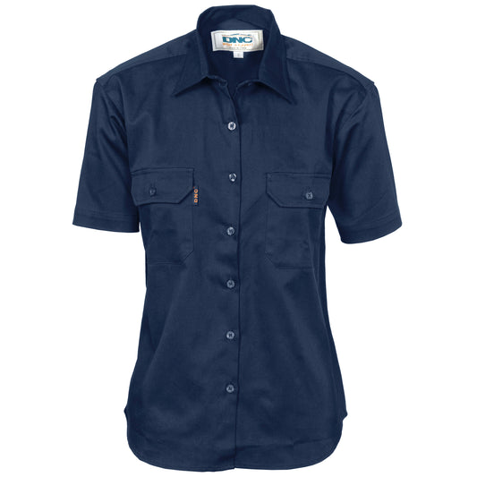 Ladies Cotton Drill Work Shirt - Short Sleeve