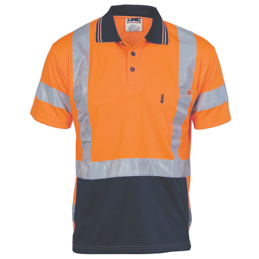 HiVis D/N Cool Breathe Polo Shirt with "X" Back CSR R/Tape - Short Sleeve