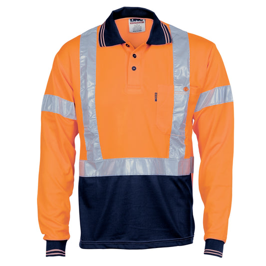 HiVis D/N Cool Breathe Polo Shirt with "X" Back CSR R/Tape - Long Sleeve