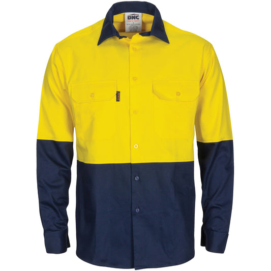 HiVis L/W Cool-Breeze Two Tone Vertical Vented Cotton Shirt with Gusset Sleeves - Long Sleeve
