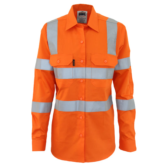Ladies HiVis L/W Cotton VIC Rail Shirt with CSR R/Tape