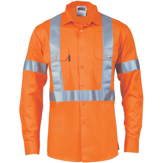 HiVis Cool-Breeze Cotton Shirt with "X" Back & Additional 3M R/Tape on Tail - Long Sleeve