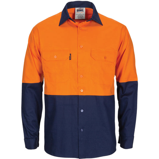 HiVis R/W Cool-Breeze Two Tone Vertical Vented Cotton Shirt with Gusset Sleeves - Long Sleeve