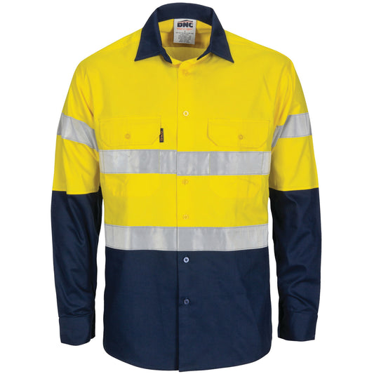 HiVis R/W Cool-Breeze Two Tone Vertical Vented Cotton Shirt with Gusset Sleeves CSR R/Tape - Long Sl