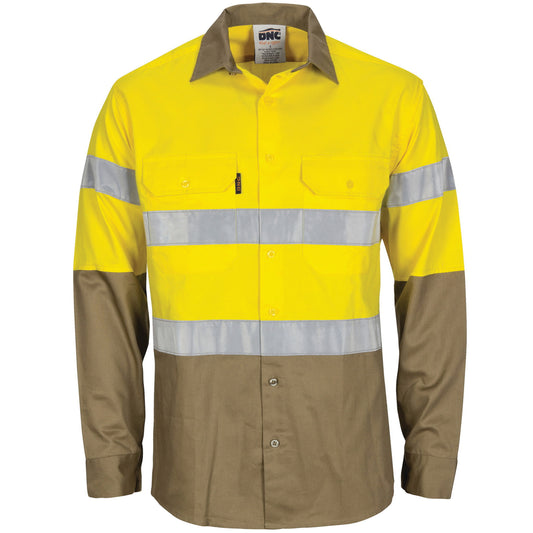 HiVis L/W Cool-Breeze Two Tone Vertical Vented Cotton Shirt with Gusset Sleeves CSR R/Tape - Long Sl