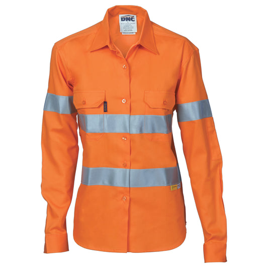 Ladies HiVis Cool-Breeze Cotton Shirt with CSR R/Tape - Long sleeve