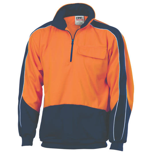 HiVis Two Tone 1/2 Zip Hi-Neck Panel Fleecy Windcheater