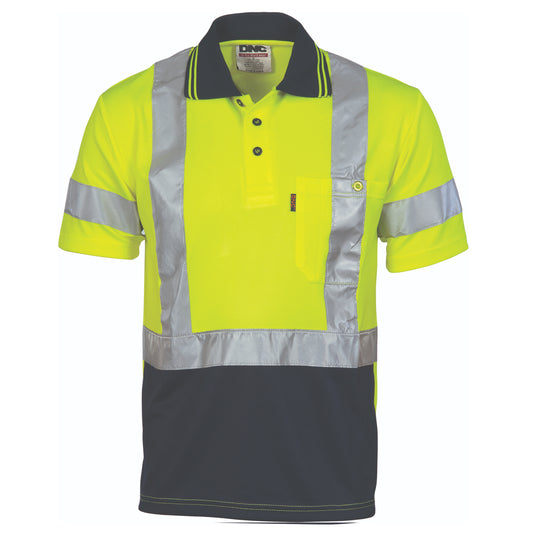 HiVis D/N Cool-Breathe Polo Shirt "X" Back CSR R/Tape - Short Sleeve