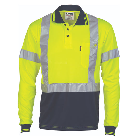 HiVis D/N Cool-Breathe Polo Shirt "X" Back CSR R/Tape - Long Sleeve