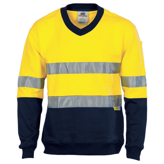 HiVis Two Tone Cotton Fleecy Sweatshirt V-Neck with CSR R/Tape