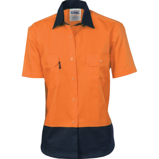 Ladies HiVis Two Tone Cotton Drill Shirt - Short Sleeve