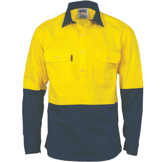 HiVis 2 Tone Cool-Breeze Close Front Cotton Shirt - Long Sleeve