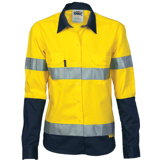Ladies HiVis Two Tone Drill Shirt with CSR R/Tape - Long sleeve