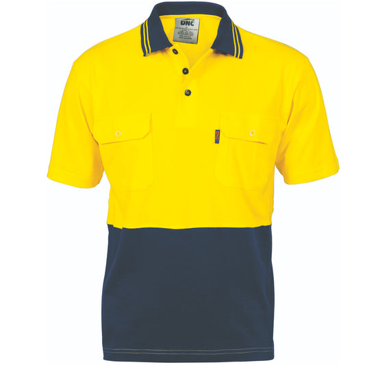 HiVis Cool-Breeze Two Tone Cotton Jersey Polo Shirt with Twin Chest Pocket - S/S