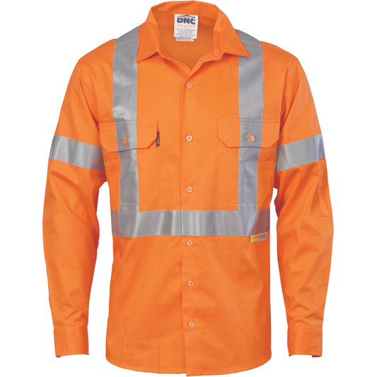 HiVis Cool-Breeze "X" Back Cotton Shirt with CSR R/Tape - Long Sleeve