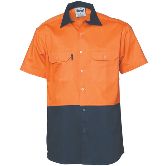 HiVis Two Tone Cotton Drill Vented Shirt - Short Sleeve