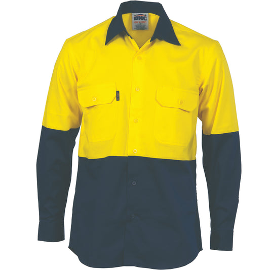 HiVis Two Tone Cotton Drill Vented Shirt - Long Sleeve