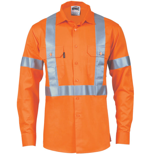 HiVis D/N Cotton Shirt with "X" Back CSR R/Tape - Long Sleeve