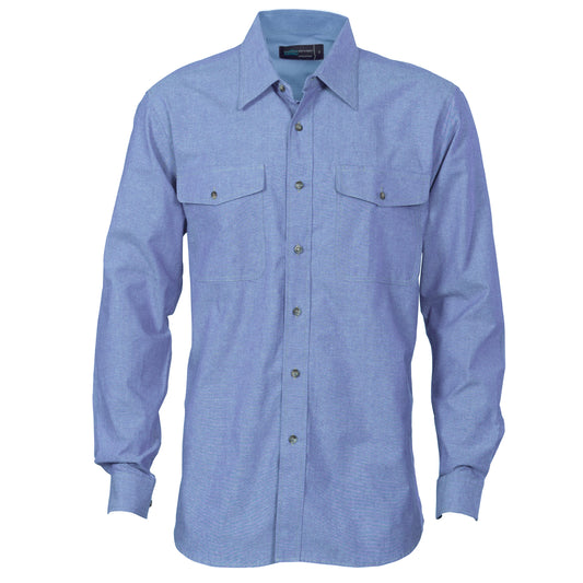 Mens Twin Flap Pocket Cotton Chambray - Long Sleeve