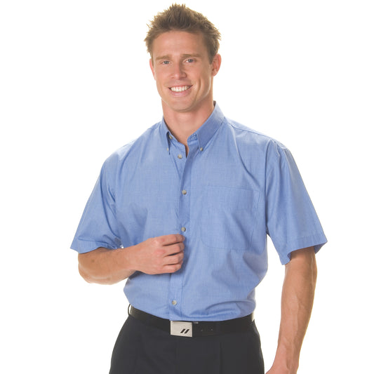 Polyester Cotton Chambray Business Shirt - Short Sleeve