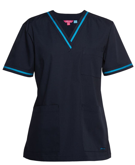 JB's CONTRAST LADIES SCRUBS TOP NAVY/AQUA - 06