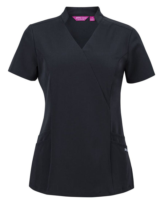 JB's LADIES NU MANDARIN COLLAR SCRUB TOP BLACK - 06