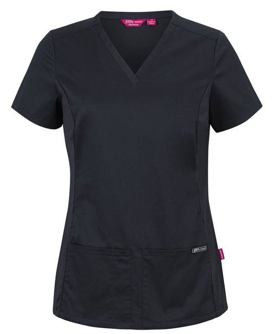 JB's LADIES PREMIUM STRETCH PANEL SCRUB TOP BLACK - 06