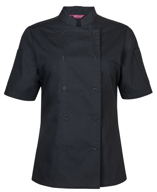 JB's LADIES S/S SNAP BUTTON CHEFS JACKET BLACK - 06