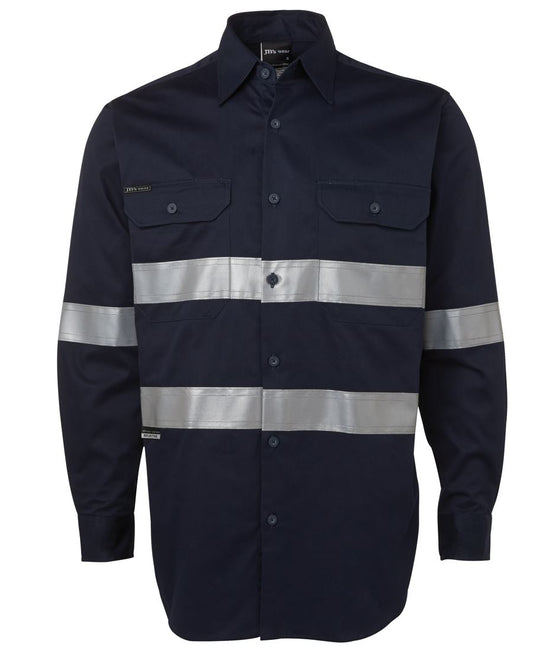 JB's L/S 190G WORK SHIRT WITH REFLECTIVE TAPE NAVY -XS