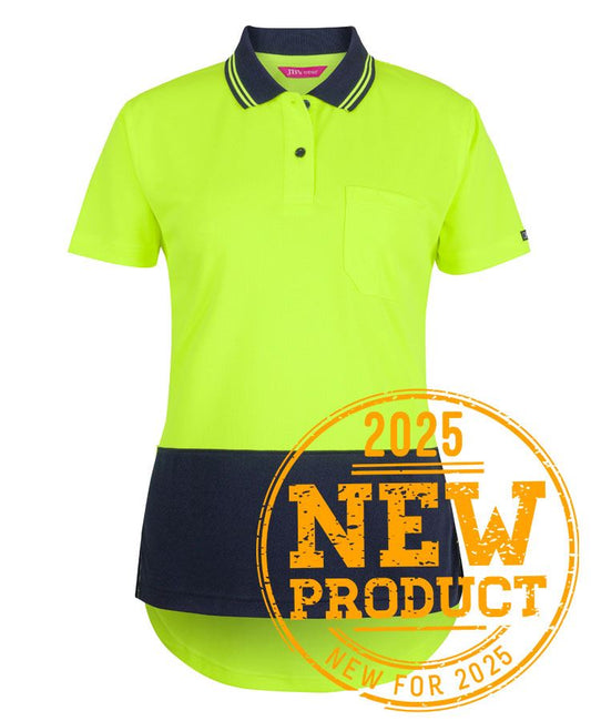 JB's LADIES HV S/S DROP TAIL POLO LIME/NAVY -08