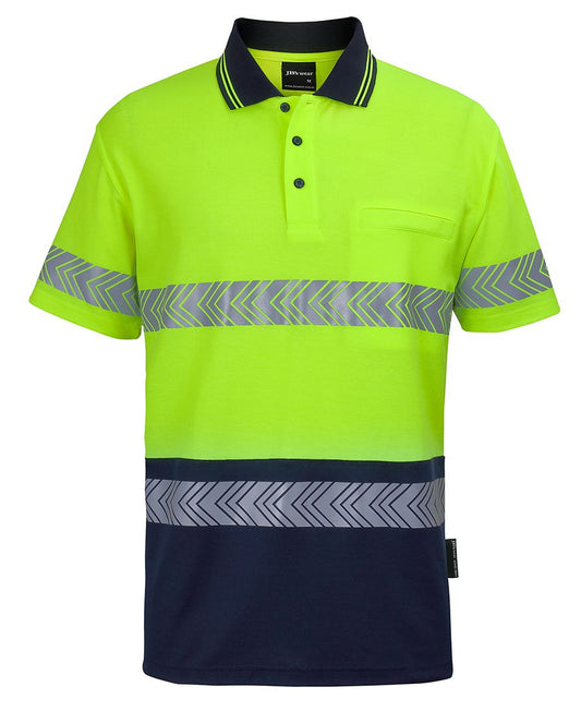 JB's HV S/S D+N C/BACK SEGMENTED TAPE POLO LIME/NAVY - XS