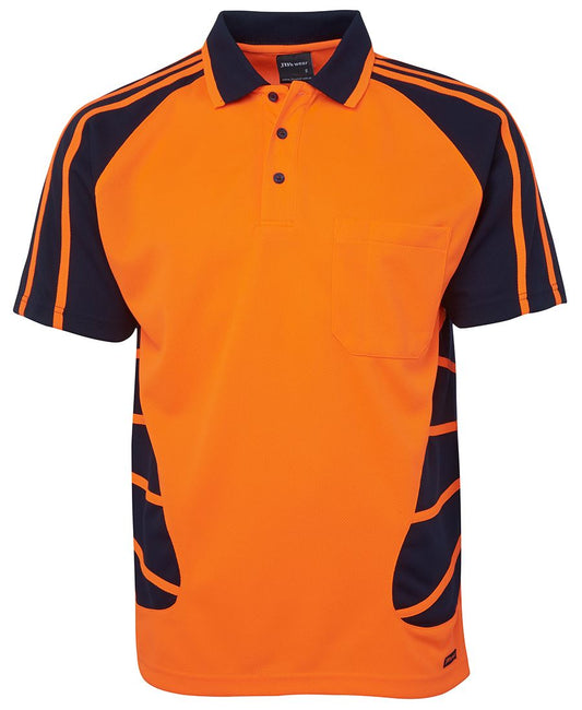 JB's HV S/S SPIDER POLO ORANGE/NAVY-XS