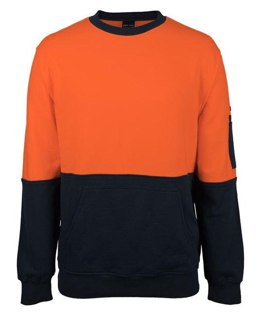 JB's HV 310 COTTON CREW NECK FLEECE ORANGE/NAVY -XS