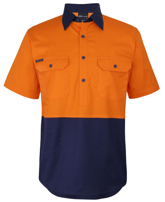 JB's HV CLOSE FRONT S/S 150G WORK SHIRT ORANGE/NAVY - XS