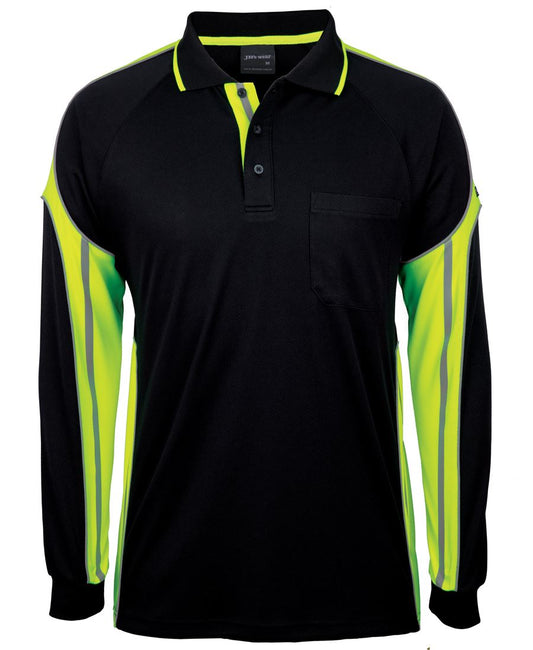 JB's L/S STREET PANEL POLO BLACK/LIME-XS