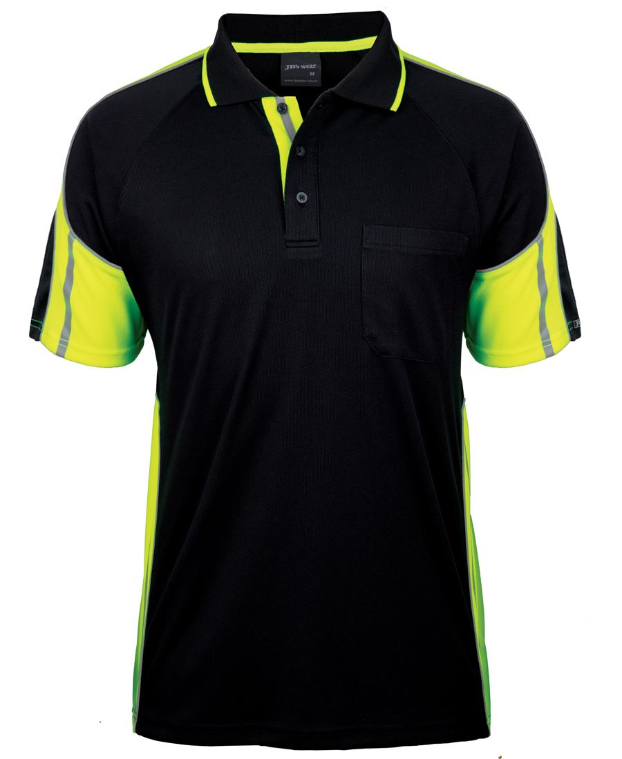 JB's S/S STREET PANEL POLO BLACK/LIME-XS