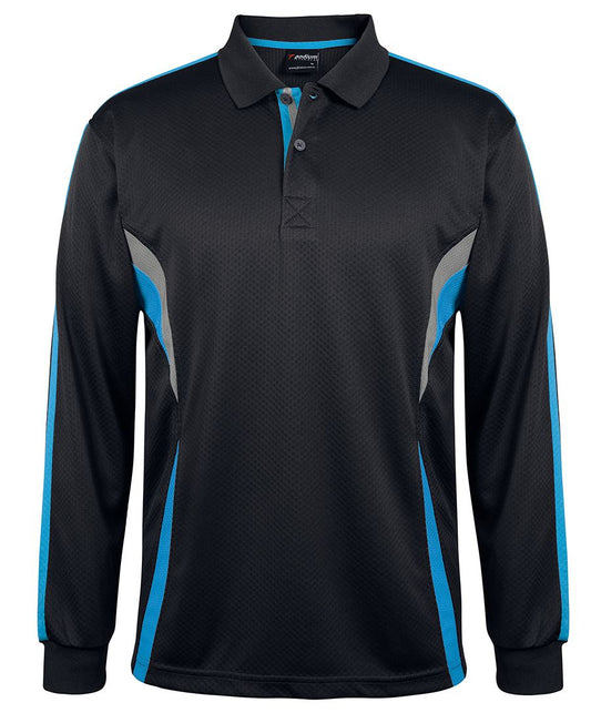 PODIUM L/S COOL POLO BLACK/AQUA/GREY - XS