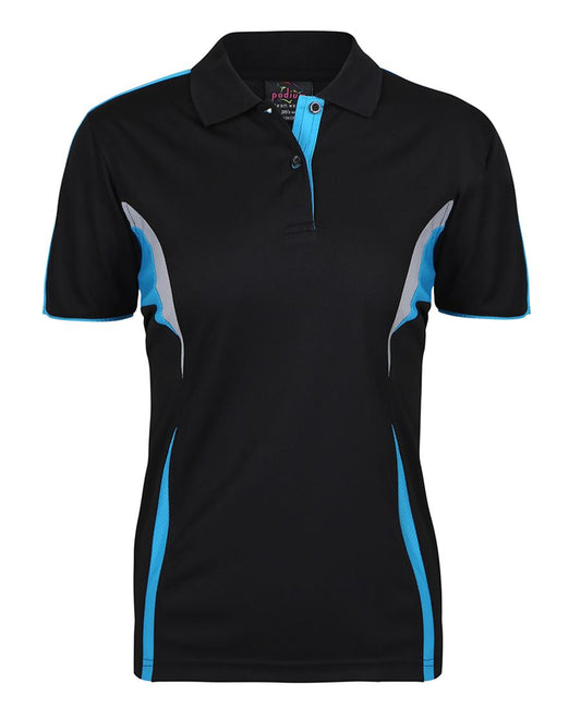 PODIUM LADIES COOL POLO BLACK/AQUA/GREY -08