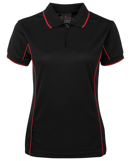 PODIUM LADIES PIPING POLO BLACK/RED-08
