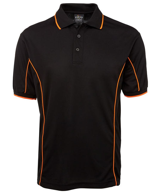 PODIUM S/S PIPING POLO BLACK/ORANGE-XS