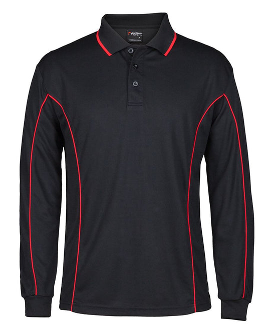 PODIUM L/S PIPING POLO BLACK/RED-XS
