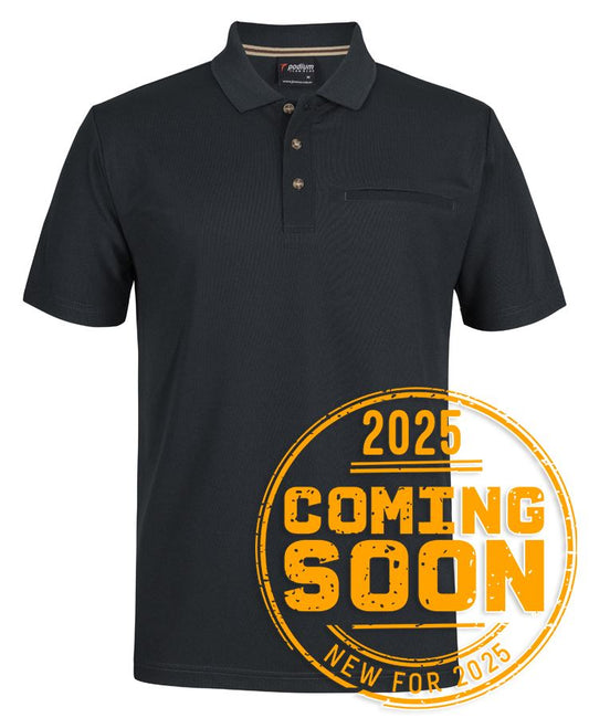 PODIUM S/S RECYCLED POLYESTER POCKET POLO BLACK - XS