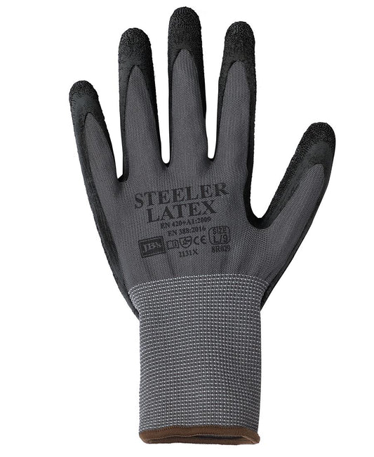 JB's STEELER CRINKLE LATEX GLOVE (12PK) GREY/BLACK-S - 07