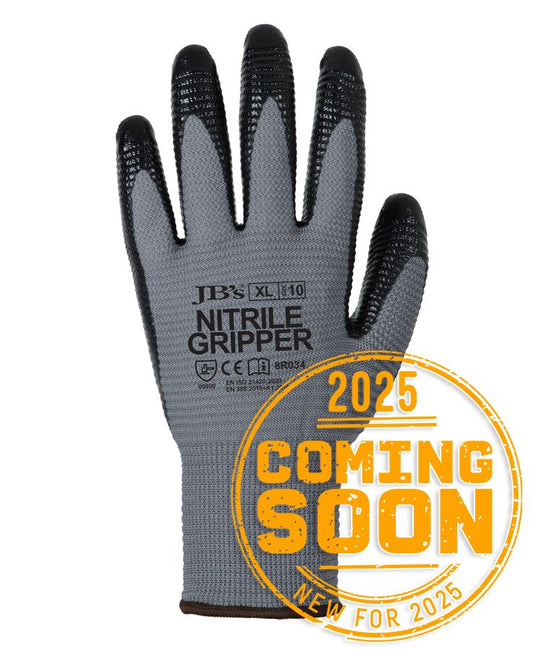 JB's NITRILE GRIPPER GLOVE (12PK) GREY/BLACK-S-07
