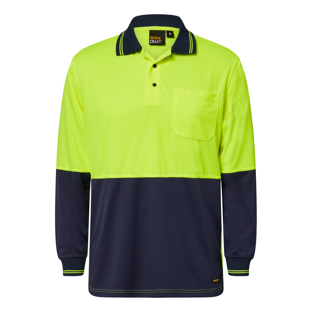 WORKCRAFT HI VIS TWO TONE LS POLO POCKET WSP202