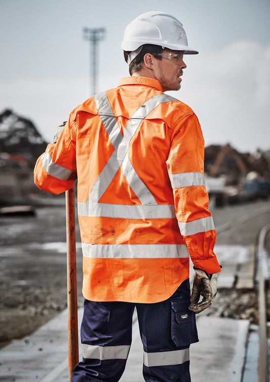 Mens Hi Vis X Back NSW Rail Taped Shirt