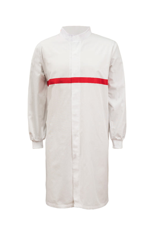 FOOD INDUSTRY LONG LENGTH DUSTCOAT WITH MANDARIN COLLAR, CONTRAST TRIMS ON CHEST